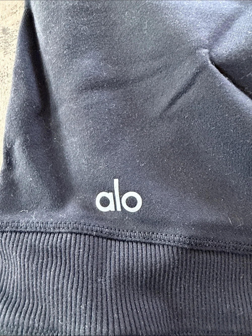 Alo Medium Ribbed Black Leggings with White Striped Knee Details - Picture 10 of 11